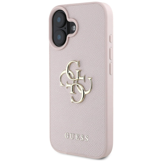 Custodia per Apple iPhone 16, Guess, Grained Big 4G Logo Small Classic Logo, Rosa