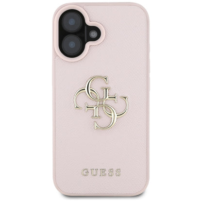 Custodia per Apple iPhone 16, Guess, Grained Big 4G Logo Small Classic Logo, Rosa
