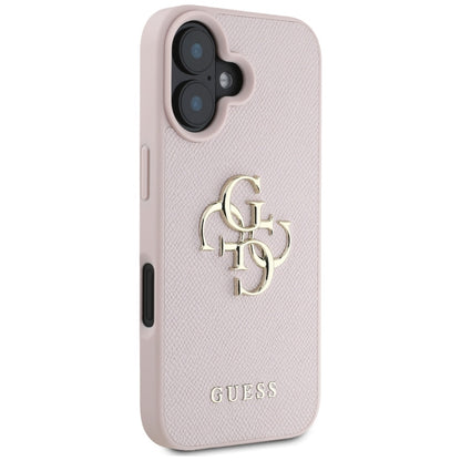 Custodia per Apple iPhone 16, Guess, Grained Big 4G Logo Small Classic Logo, Rosa