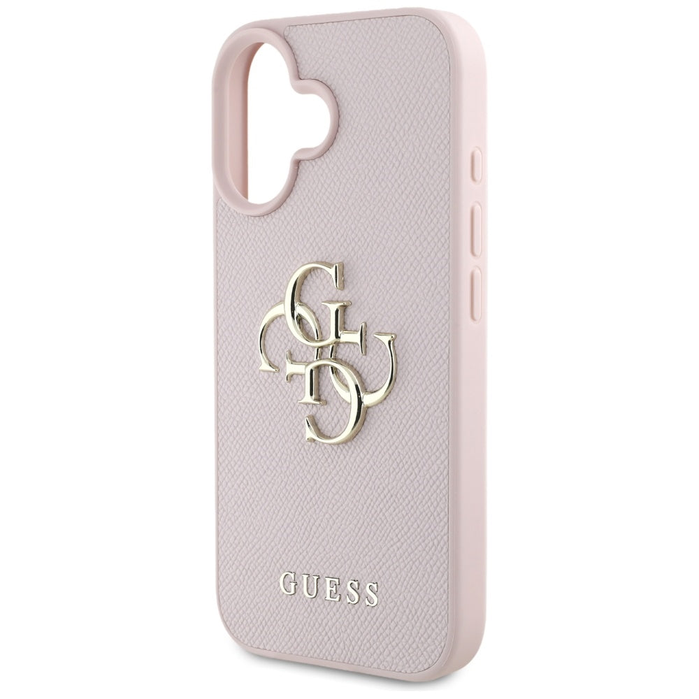 Custodia per Apple iPhone 16, Guess, Grained Big 4G Logo Small Classic Logo, Rosa