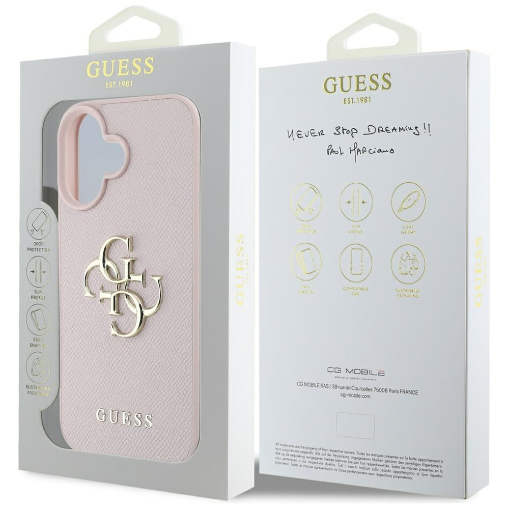 Custodia per Apple iPhone 16, Guess, Grained Big 4G Logo Small Classic Logo, Rosa