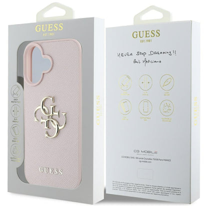 Custodia per Apple iPhone 16, Guess, Grained Big 4G Logo Small Classic Logo, Rosa