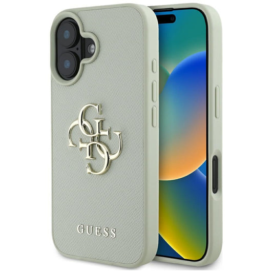 Custodia per Apple iPhone 16, Guess, Grained Big 4G Logo Small Classic Logo, Verde