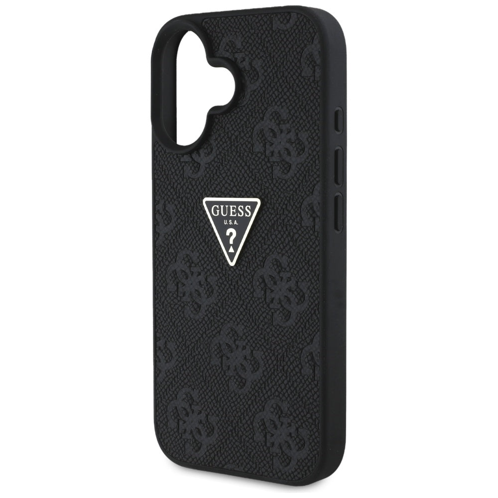 Custodia per Apple iPhone 16, Guess, Hot Stamp 4G Pattern Triangle Logo, Nera
