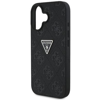 Custodia per Apple iPhone 16, Guess, Hot Stamp 4G Pattern Triangle Logo, Nera