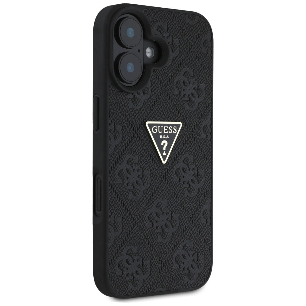 Custodia per Apple iPhone 16, Guess, Hot Stamp 4G Pattern Triangle Logo, Nera