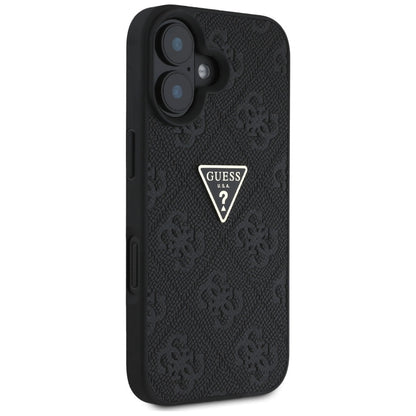 Custodia per Apple iPhone 16, Guess, Hot Stamp 4G Pattern Triangle Logo, Nera