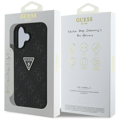 Custodia per Apple iPhone 16, Guess, Hot Stamp 4G Pattern Triangle Logo, Nera
