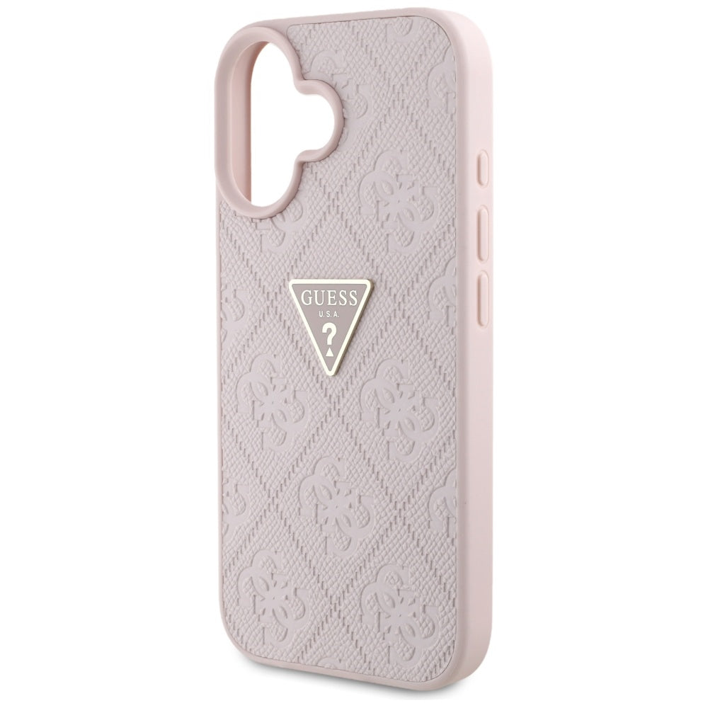 Case for Apple iPhone 16, Guess, Hot Stamp 4G Pattern Triangle Logo, Pink