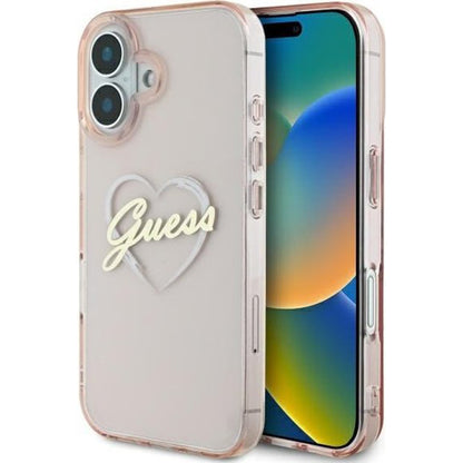 Custodia per Apple iPhone 16, Guess, IML Heart, Rosa