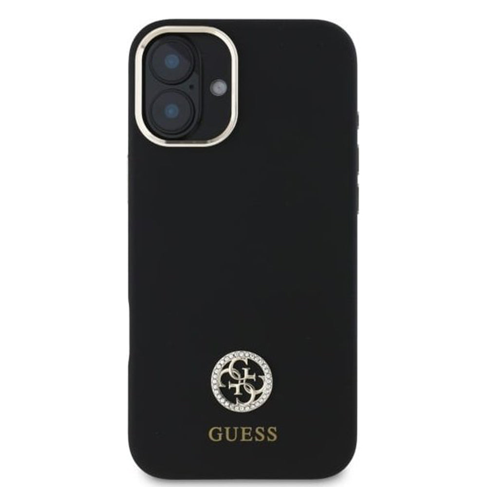 Custodia per Apple iPhone 16, Guess, Logo Strass 4G, Nera