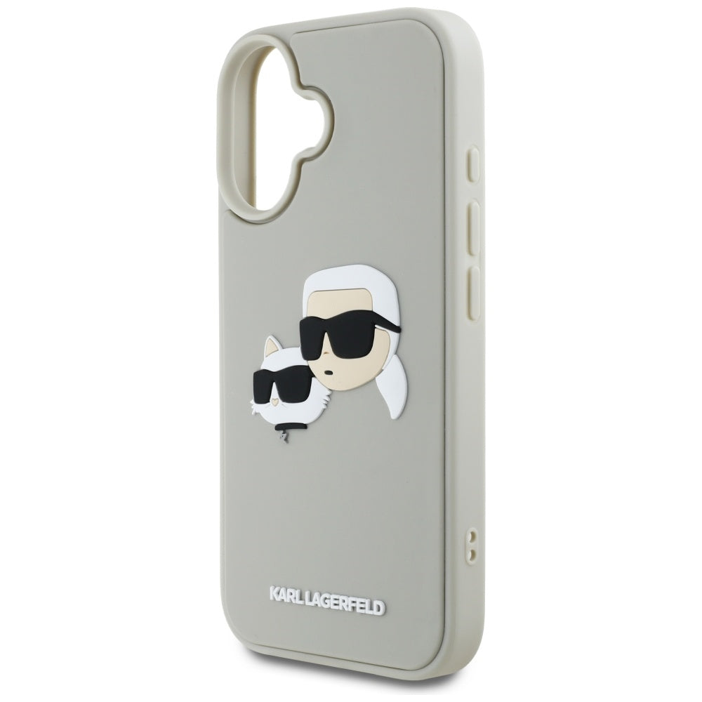 Custodia per Apple iPhone 16, Karl Lagerfeld, 3D Rubber Karl & Choupette, Beige