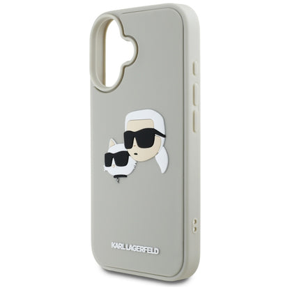 Custodia per Apple iPhone 16, Karl Lagerfeld, 3D Rubber Karl & Choupette, Beige