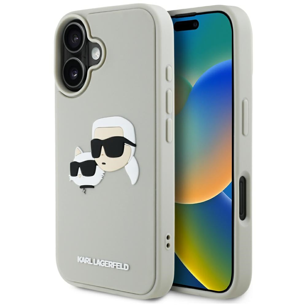 Custodia per Apple iPhone 16, Karl Lagerfeld, 3D Rubber Karl & Choupette, Beige