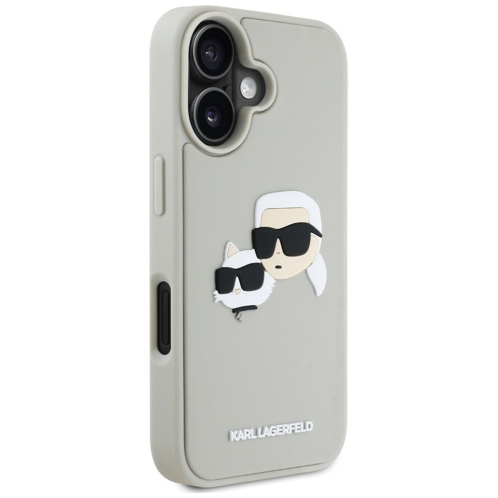 Custodia per Apple iPhone 16, Karl Lagerfeld, 3D Rubber Karl & Choupette, Beige