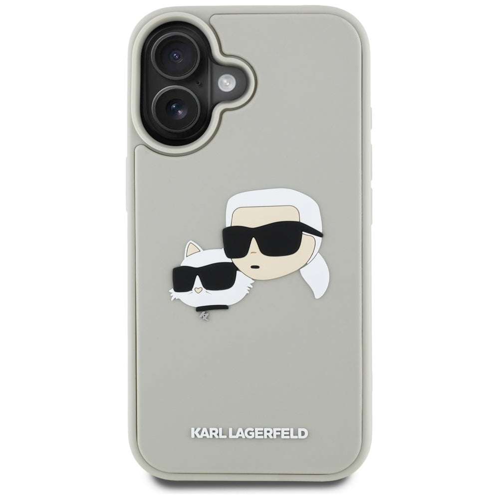 Custodia per Apple iPhone 16, Karl Lagerfeld, 3D Rubber Karl & Choupette, Beige