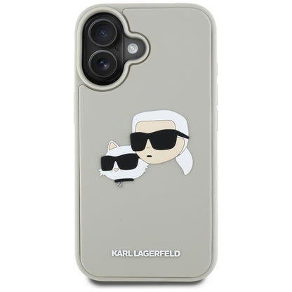 Custodia per Apple iPhone 16, Karl Lagerfeld, 3D Rubber Karl & Choupette, Beige