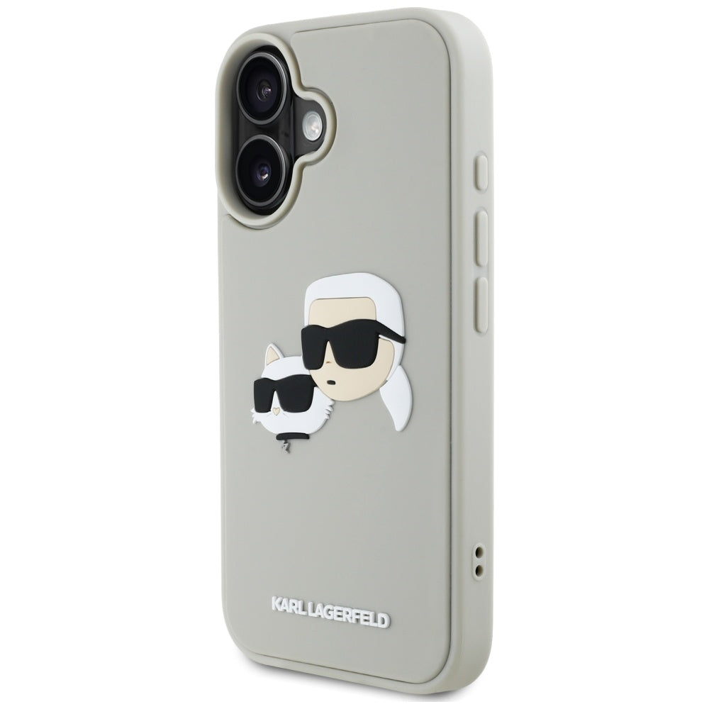 Custodia per Apple iPhone 16, Karl Lagerfeld, 3D Rubber Karl & Choupette, Beige