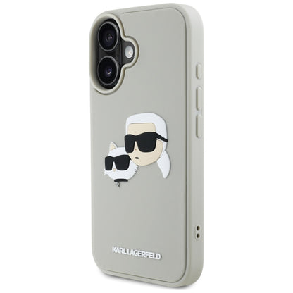 Custodia per Apple iPhone 16, Karl Lagerfeld, 3D Rubber Karl & Choupette, Beige