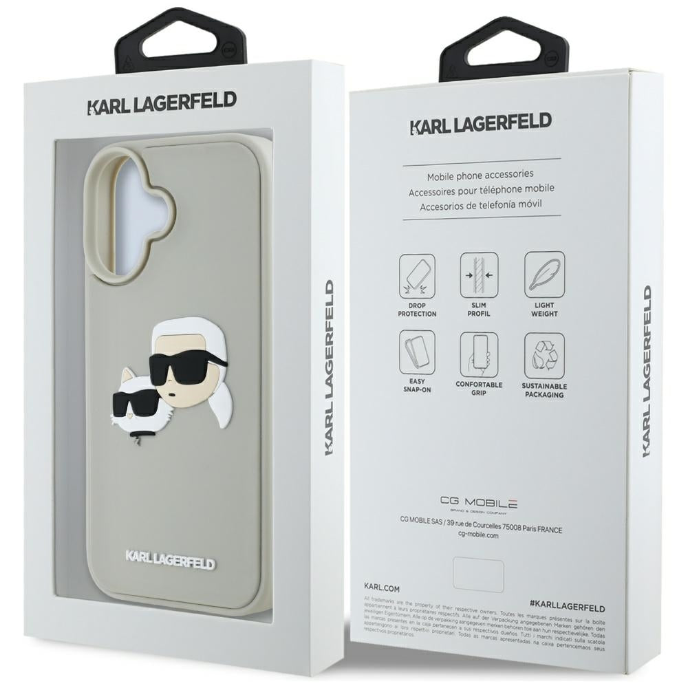 Custodia per Apple iPhone 16, Karl Lagerfeld, 3D Rubber Karl & Choupette, Beige