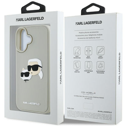Custodia per Apple iPhone 16, Karl Lagerfeld, 3D Rubber Karl & Choupette, Beige