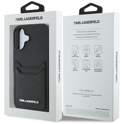 Custodia per Apple iPhone 16, Karl Lagerfeld, Grained Cardslots, Nera