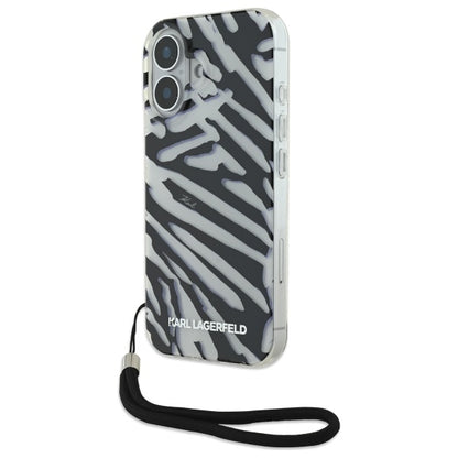 Custodia per Apple iPhone 16, Karl Lagerfeld, IML Luxury Zebra Pattern con Cinturino, Nera