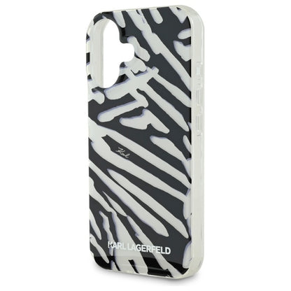 Custodia per Apple iPhone 16, Karl Lagerfeld, IML Luxury Zebra Pattern con Cinturino, Nera