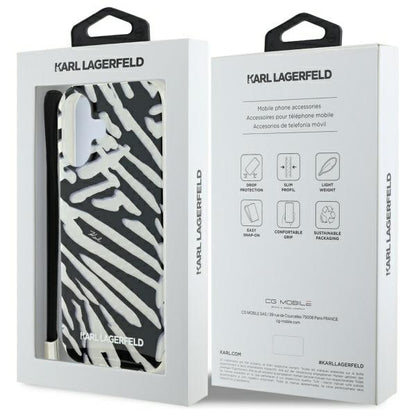 Custodia per Apple iPhone 16, Karl Lagerfeld, IML Luxury Zebra Pattern con Cinturino, Nera