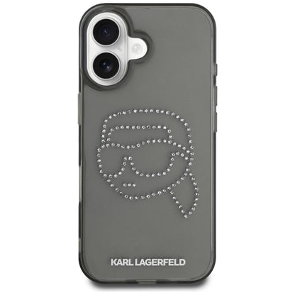 Custodia per Apple iPhone 16, Karl Lagerfeld, IML Rhinestones Karl's Head, Nera
