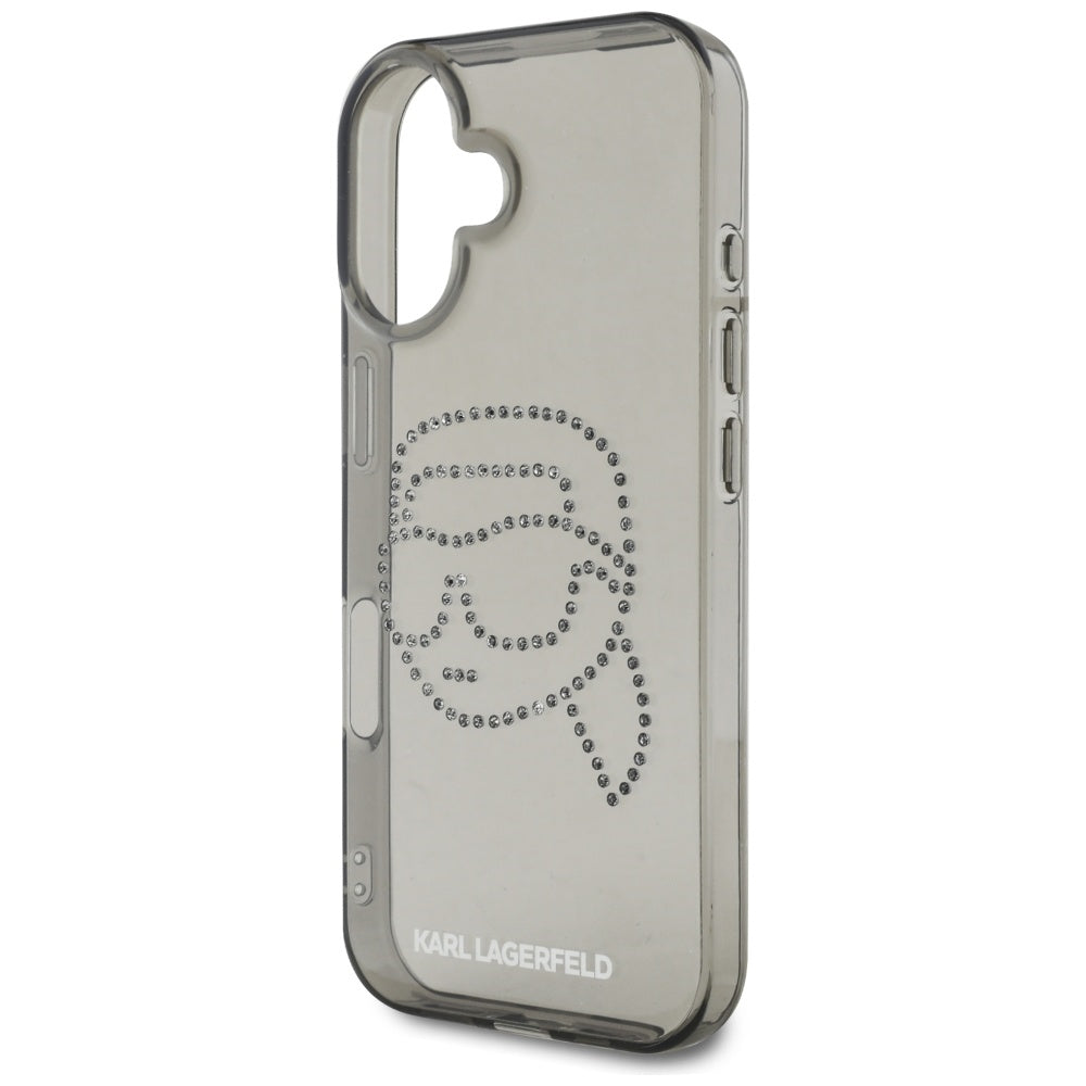 Custodia per Apple iPhone 16, Karl Lagerfeld, IML Rhinestones Karl's Head, Nera