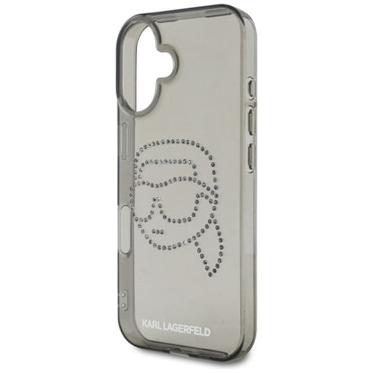 Custodia per Apple iPhone 16, Karl Lagerfeld, IML Rhinestones Karl's Head, Nera