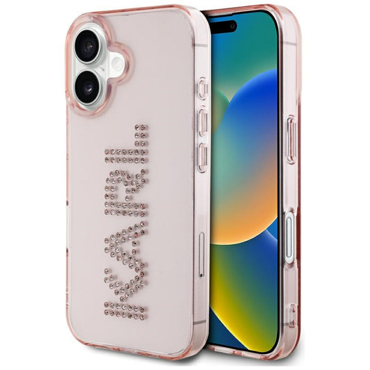 Custodia per Apple iPhone 16, Karl Lagerfeld, IML Rhinestones Pink Logo, Rosa