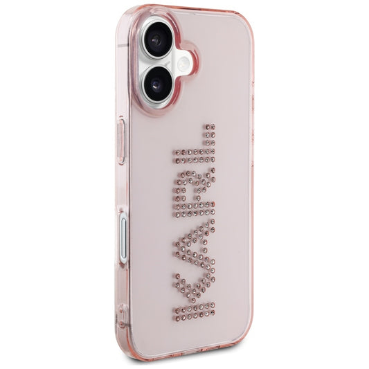 Custodia per Apple iPhone 16, Karl Lagerfeld, IML Rhinestones Pink Logo, Rosa
