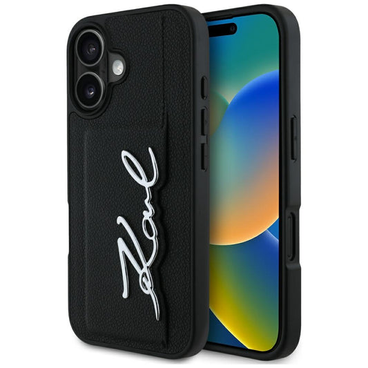 Custodia per Apple iPhone 16, Karl Lagerfeld, Metal Signature, Nera