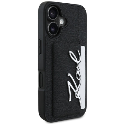 Custodia per Apple iPhone 16, Karl Lagerfeld, Metal Signature, Nera