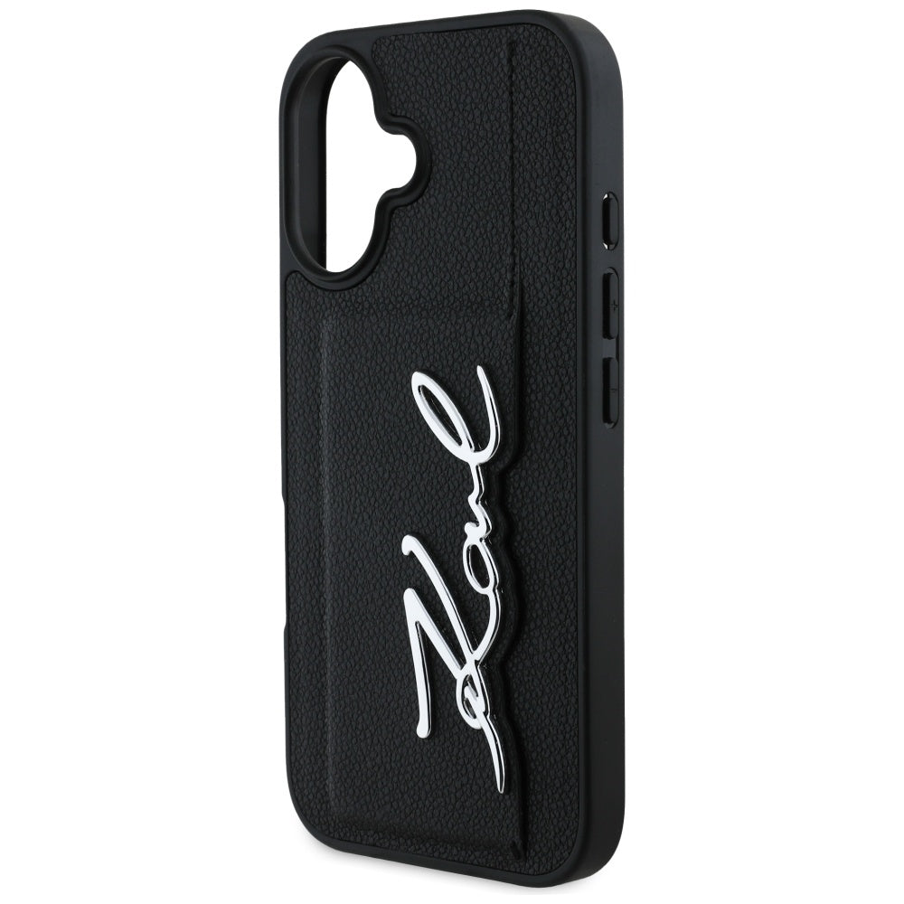 Custodia per Apple iPhone 16, Karl Lagerfeld, Metal Signature, Nera