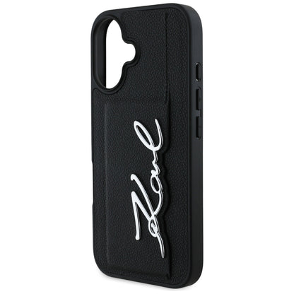 Custodia per Apple iPhone 16, Karl Lagerfeld, Metal Signature, Nera