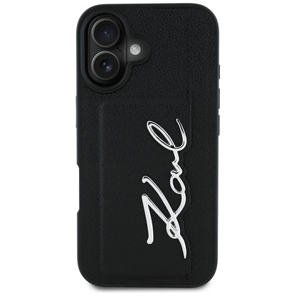Custodia per Apple iPhone 16, Karl Lagerfeld, Metal Signature, Nera
