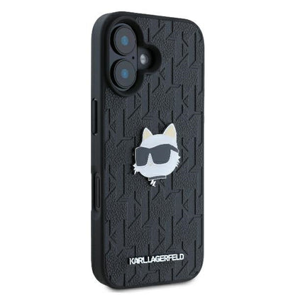 Custodia per Apple iPhone 16, Karl Lagerfeld, Monogram Choupette's Head, Nera
