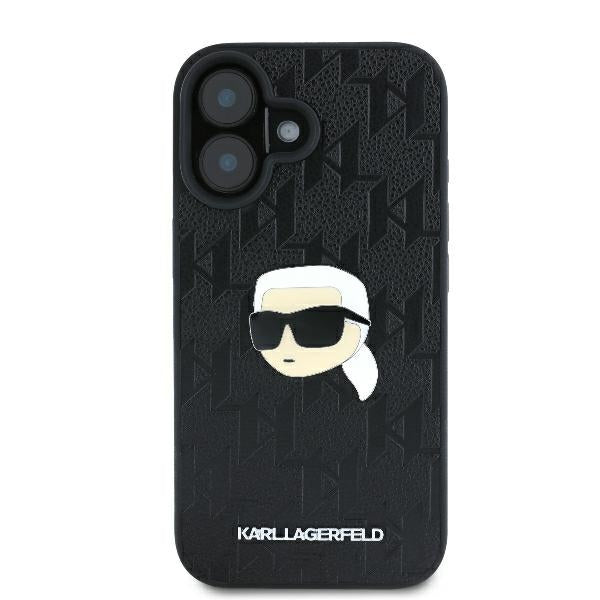 Custodia per Apple iPhone 16, Karl Lagerfeld, Monogramma Karl's Head, Nera