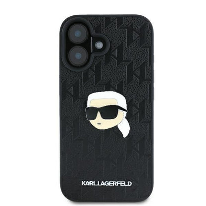 Custodia per Apple iPhone 16, Karl Lagerfeld, Monogramma Karl's Head, Nera
