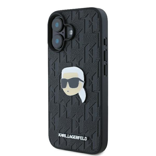 Custodia per Apple iPhone 16, Karl Lagerfeld, Monogramma Karl's Head, Nera