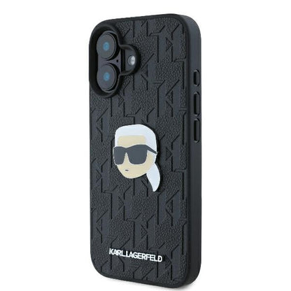 Custodia per Apple iPhone 16, Karl Lagerfeld, Monogramma Karl's Head, Nera