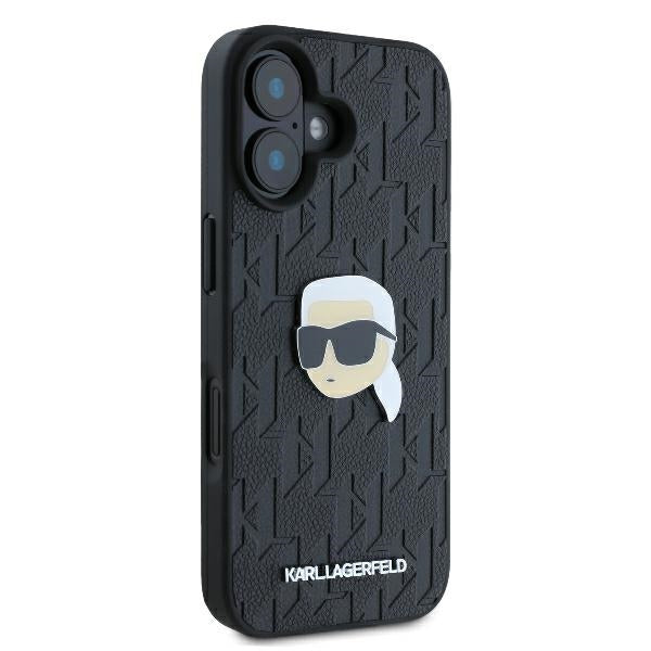 Custodia per Apple iPhone 16, Karl Lagerfeld, Monogramma Karl's Head, Nera