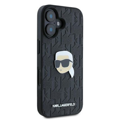 Custodia per Apple iPhone 16, Karl Lagerfeld, Monogramma Karl's Head, Nera