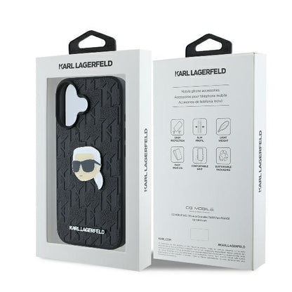Custodia per Apple iPhone 16, Karl Lagerfeld, Monogramma Karl's Head, Nera