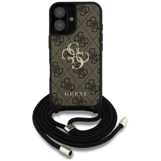 Custodia per Apple iPhone 16 Plus, Guess, 4G CBDY Big Logo con Cinturino, Marrone