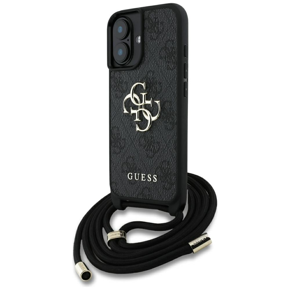 Case for Apple iPhone 16 Plus, Guess, 4G CBDY Big Logo with Cord Strap, Black