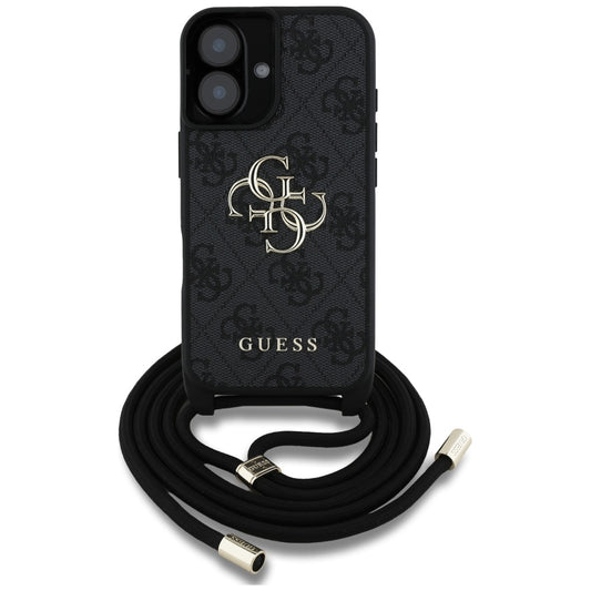Custodia per Apple iPhone 16 Plus, Guess, 4G CBDY Big Logo con Cinturino, Nera